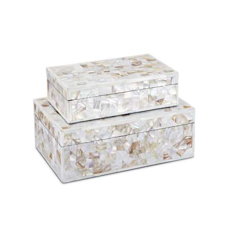 Currey and Company Uma 3" Tall Mother of Pearl Boxes - Set of 2 Natural / White