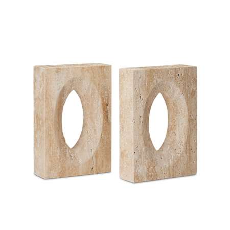 Currey and Company Demi 8" x 5-1/2" Travertine Bookends - Set of 2 Natural