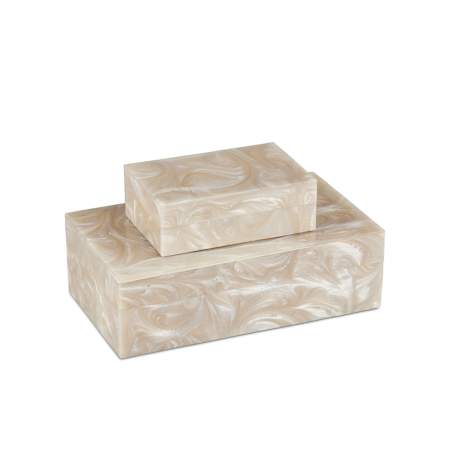 Currey and Company 2" Tall Composite, Wood Boxes - Set of 2 Ivory / Natural
