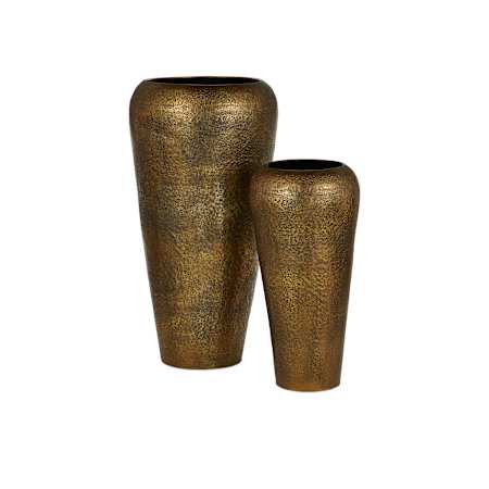 Currey and Company 32-1/2" Tall Aluminum Vases - Set of 2 Antique Gold