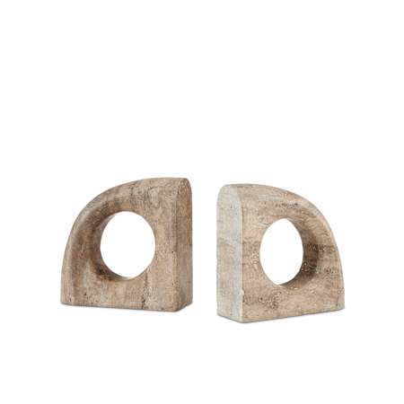 Currey and Company Russo 8" x 8" Travertine Bookends - Set of 2 Natural