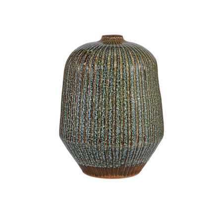 Currey and Company 20-1/2" Tall Ceramic Vase Reactive Blue / Brown