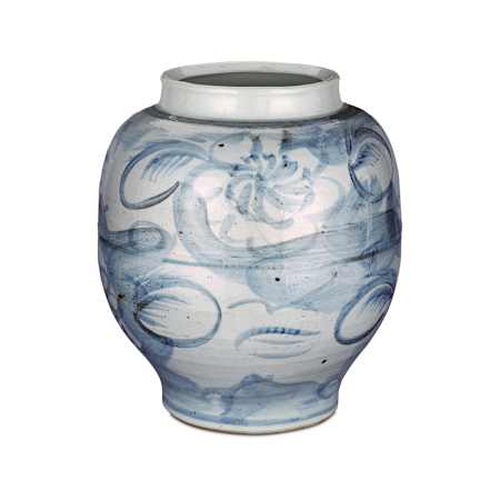 Currey and Company Ming-Style Countryside 14-1/2" x 13" Porcelain Planter Off-White / Pale Blue