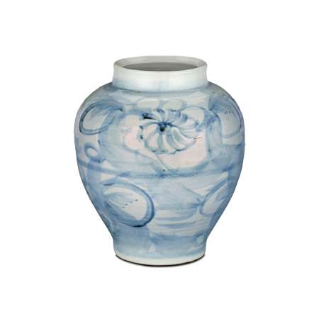 Currey and Company Ming-Style Countryside 10-1/4" x 9" Porcelain Planter Off-White / Pale Blue