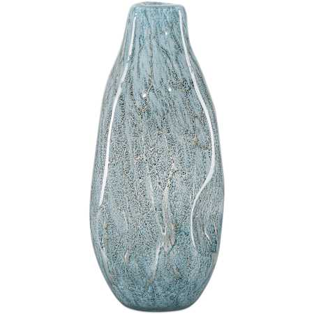 Currey and Company Tyne 18" Tall Glass Vase Pale Blue / Gold