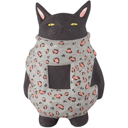 Currey and Company 14-1/4" Tall Porcelain Feline Figurine Black / Gray / Pink