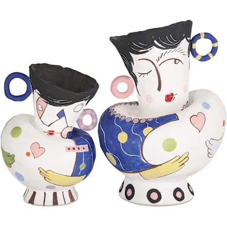 Currey and Company Porcelain Osamu Figurine by Xiao New - Set of 2 White / Multicolor