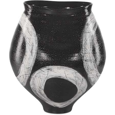 Currey and Company Satori 11-3/4" Wide Porcelain Vase Black / Light Gray