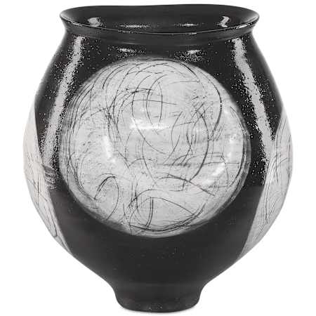 Currey and Company Nakamura 9-1/2" Wide Porcelain Vase Black / Light Gray