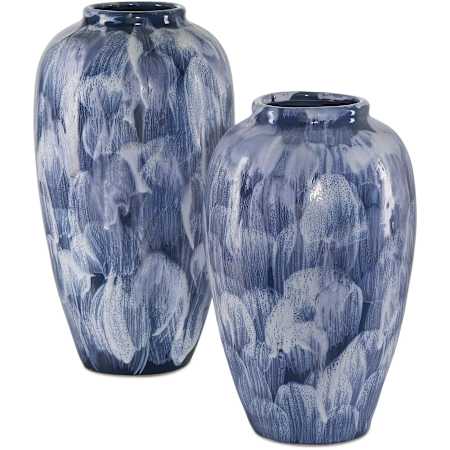 Currey and Company Pallas Ceramic Decorative Vases - Set of 2 Blue / White