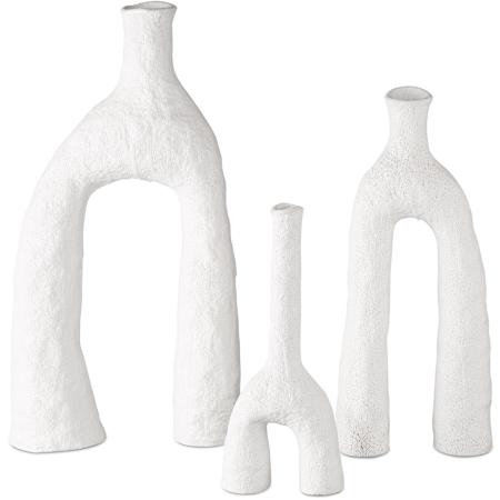 Currey and Company Set of (3) Zante Ceramic Decorative Vases Matte White