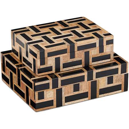 Currey and Company Aarna Composite, Wood Decorative Boxes - Set of 2 Natural / Black