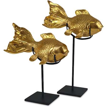 Currey and Company Bronze Goldfish Sculptures - Set of 2 Gold / Black