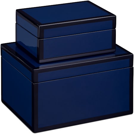 Currey and Company Engineered Wood Decorative Boxes with Glossy Surface - Set of 2 Navy / Black