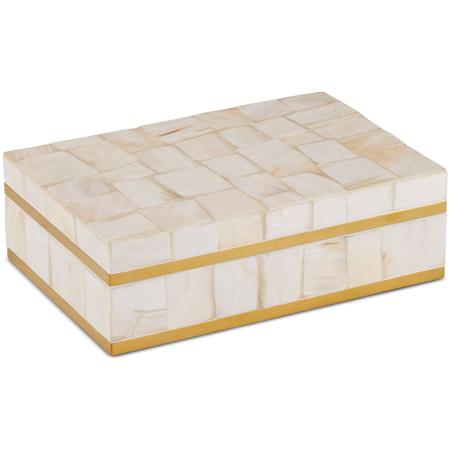 Currey and Company Casey 11" Wide Mother of Pearl Decorative Box Natural / White / Polished Brass