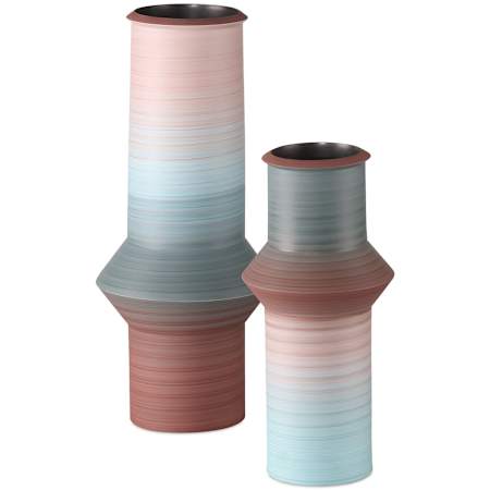 Currey and Company Happy 80's Porcelain Decorative Round Vases - Set of 2 Blue / Dark Red