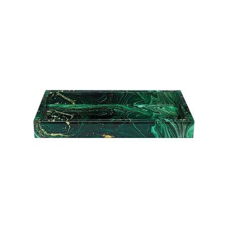Currey and Company Interstellar 2" x 17-1/2" Engineered Wood, Glass, Paper Tray Dark Green
