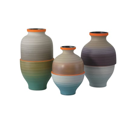 Currey and Company Happy 80s 9-1/4" Tall Porcelain Vases Set of 3 Orange / Beige / Pale Gray / Yellow / Blue