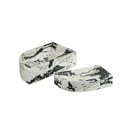 Currey and Company Fossey 2" x 9" Stone Composite Trays - Set of 2 White / Black