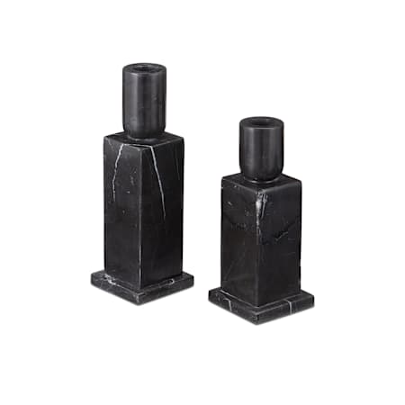 Currey and Company Lithos Marble Taper Candlestick Holder - Set of 2 Natural