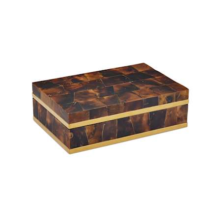 Currey and Company Casey 3-1/2" Tall Engineered Wood, Shell, Stainless Steel Box Natural / Brass / Black