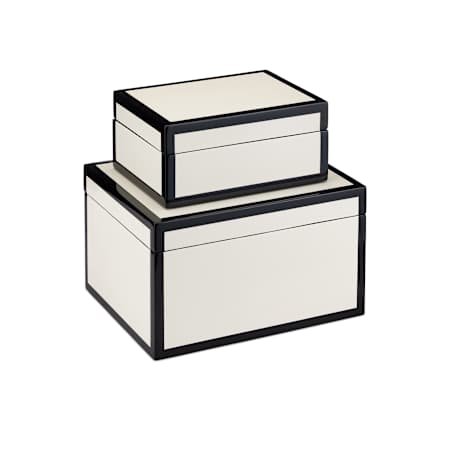 Currey and Company Lacquer 3-3/4" Tall Engineered Wood Boxes - Set of 2 Ivory / Black