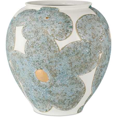 Currey and Company Bloom 12" Tall Vase Textured Blue / Off-White / Gold