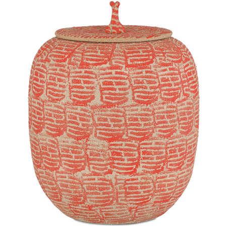 Currey and Company 10" Wide Porcelain Decorative Jar Red / Beige