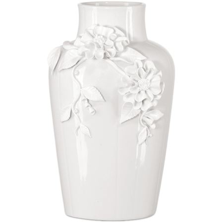 Currey and Company Flower 8-1/2" Tall Porcelain Decorative Vase White