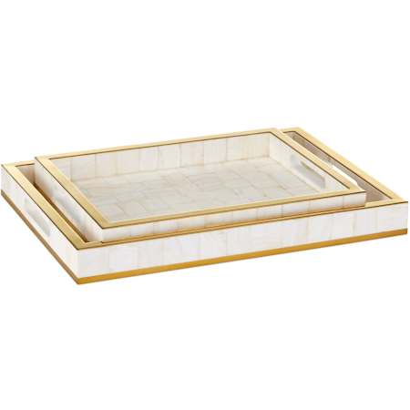 Currey and Company Casey 20" Wide Tray Set of 2 Natural / Brass