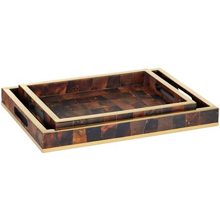 Currey and Company Casey 20" Wide Tray Set of 2 Natural / Brass