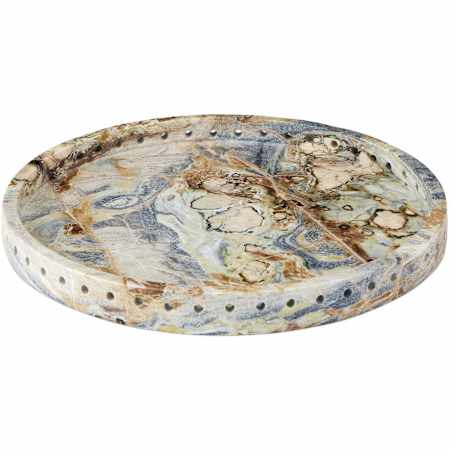 Currey and Company Freya 16" Wide Floral Marble Tray Natural