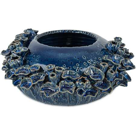 Currey and Company Sunken 12" Wide Bowl Reactive Dark Blue