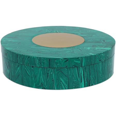 Currey and Company 12" Wide Wood Decorative Box Marbled Green / Brushed Brass