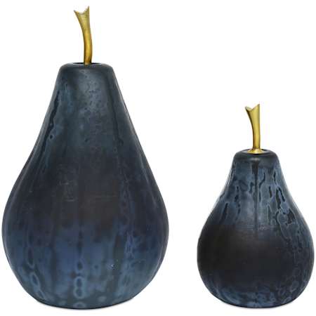 Currey and Company Glass Pear 13" Tall Brass and Glass Pear Motif Statue Blue / Brass