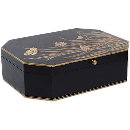 Currey and Company 14-1/2" Wide Wood Decorative Box Black / Gold