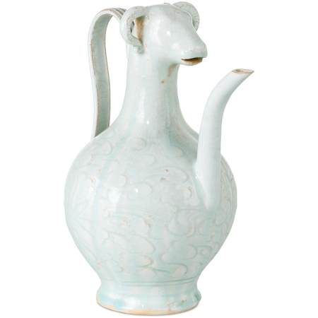 Currey and Company Ritual Hunting 10-1/4" Tall Ram Inspired Porcelain Decorative Bottle Celadon