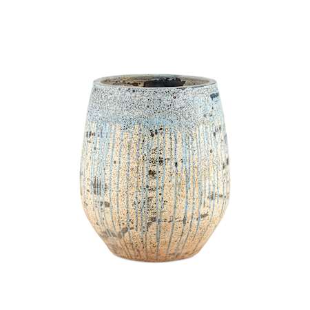 Currey and Company Sicilia 23-1/2" x 20" Terracotta Planter Antique White / Blue Drip