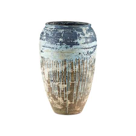 Currey and Company Catania 40" x 26" Terracotta Planter Antique White / Blue Drip