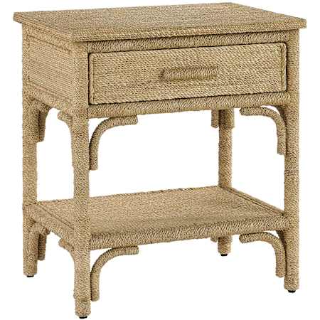 Currey and Company Olisa 24" Wide Single Drawer Rope Nightstand Natural Abaca Rope / Washed Wood