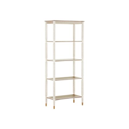 Currey and Company Aster 32" Wide Beech and Oak Shelves Off-White / Fog / Brass