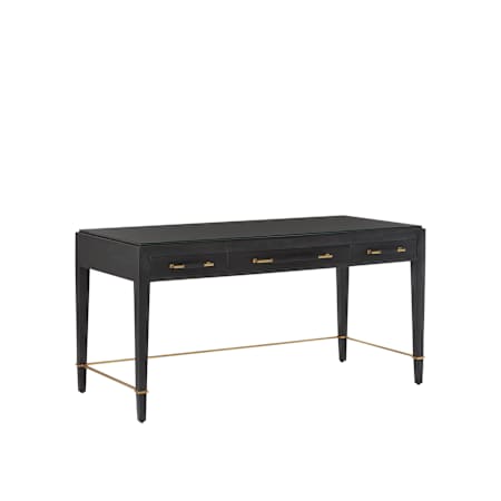 Currey and Company Verona 60" Mahogany3 Drawer Office Desk Black Lacquered Linen / Champagne