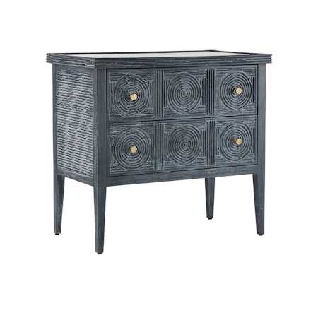 Currey and Company Santos 32" Wide Rattan Chest Vintage Navy / Brushed Brass / Clear