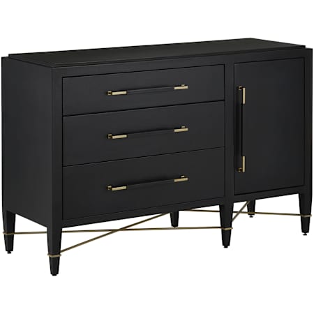Currey and Company Verona 56" Wide Dresser Lacquered Black Linen / Champagne