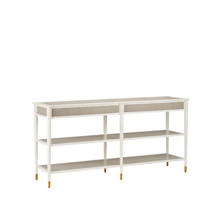 Currey and Company Aster 67" Mahogony and Oak with Metal Ferrules Console Table Off-White / Fog / Brass