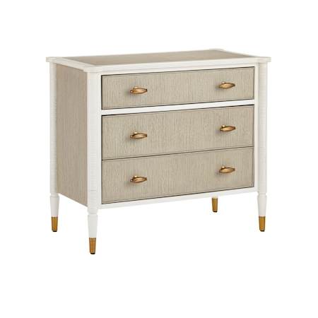 Currey and Company Aster 34" Wide Mahogony and Oak Chest Off-White / Fog / Brass