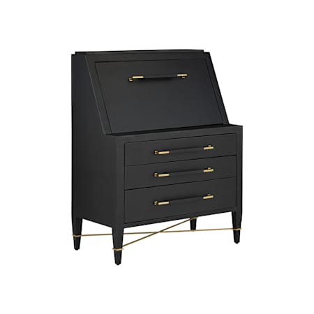 Currey and Company Verona 36" Mahogany with Metal Detailing 3 Drawer Secretary Desk Black / Natural / Champagne / Silver