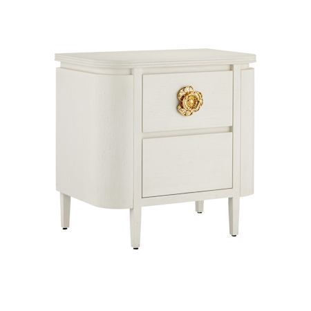 Currey and Company Briallen 28" Wide White Oak Nightstand Cerused White / Brass