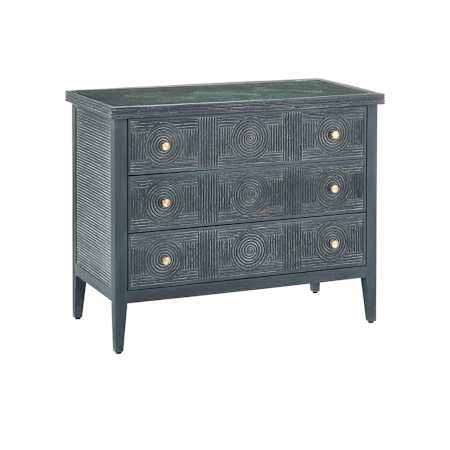 Currey and Company Santos 38" Wide Solid Mahogony Chest Vintage Navy / Brushed Brass / Clear