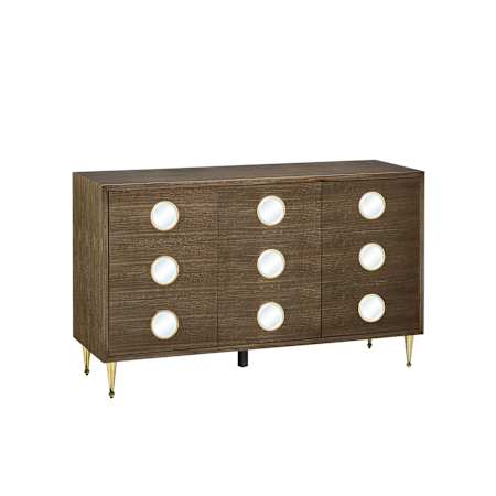 Currey and Company Colette 60" Wide Eucalyptus Grain Cabinet Tawny Brown / Polished Brass / Mirror